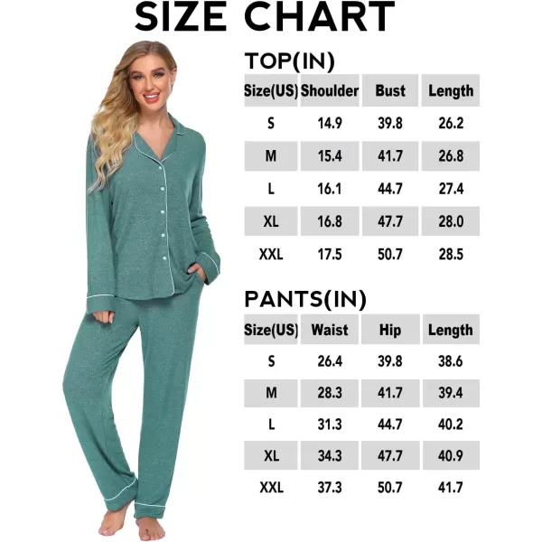 Ekouaer Womens Pajamas Long Sleeve Sleepwear Casual Button Down Loungewear Soft Pjs Set SXXLGreen