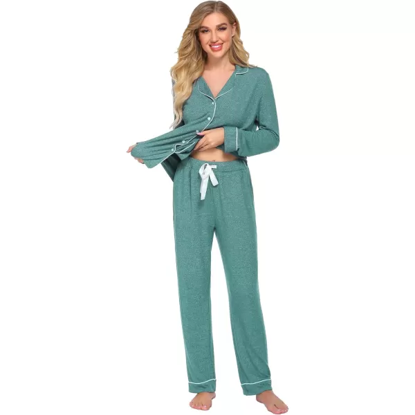 Ekouaer Womens Pajamas Long Sleeve Sleepwear Casual Button Down Loungewear Soft Pjs Set SXXLGreen