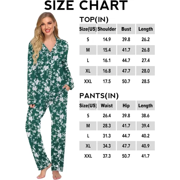 Ekouaer Womens Pajamas Long Sleeve Sleepwear Casual Button Down Loungewear Soft Pjs Set SXXLGreen Floral