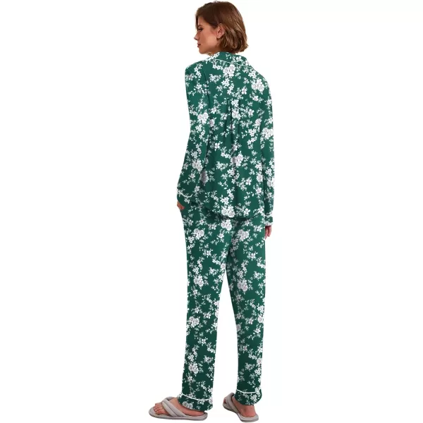 Ekouaer Womens Pajamas Long Sleeve Sleepwear Casual Button Down Loungewear Soft Pjs Set SXXLGreen Floral