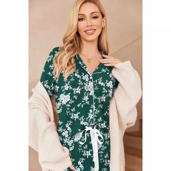 Ekouaer Womens Pajamas Long Sleeve Sleepwear Casual Button Down Loungewear Soft Pjs Set SXXLGreen Floral