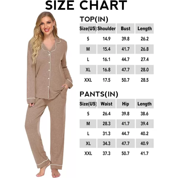 Ekouaer Womens Pajamas Long Sleeve Sleepwear Casual Button Down Loungewear Soft Pjs Set SXXLLight Brown