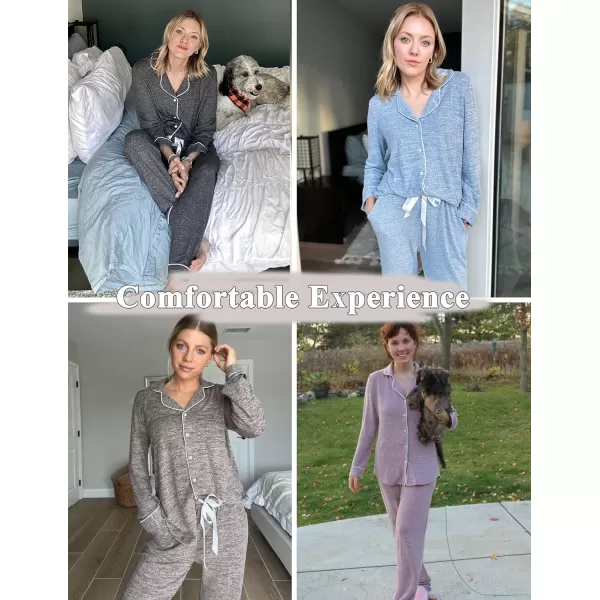 Ekouaer Womens Pajamas Long Sleeve Sleepwear Casual Button Down Loungewear Soft Pjs Set SXXLLight Grey