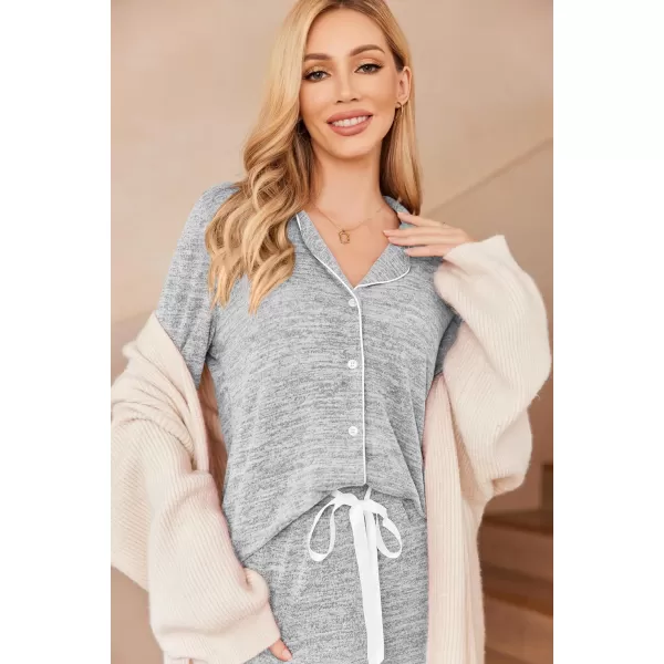 Ekouaer Womens Pajamas Long Sleeve Sleepwear Casual Button Down Loungewear Soft Pjs Set SXXLLight Grey