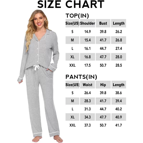 Ekouaer Womens Pajamas Long Sleeve Sleepwear Casual Button Down Loungewear Soft Pjs Set SXXLLight Grey