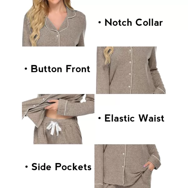 Ekouaer Womens Pajamas Long Sleeve Sleepwear Casual Button Down Loungewear Soft Pjs Set SXXLLight Grey Khaki