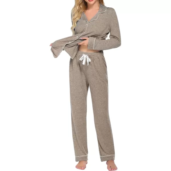 Ekouaer Womens Pajamas Long Sleeve Sleepwear Casual Button Down Loungewear Soft Pjs Set SXXLLight Grey Khaki