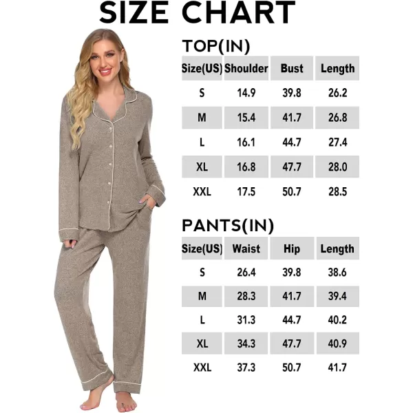 Ekouaer Womens Pajamas Long Sleeve Sleepwear Casual Button Down Loungewear Soft Pjs Set SXXLLight Grey Khaki