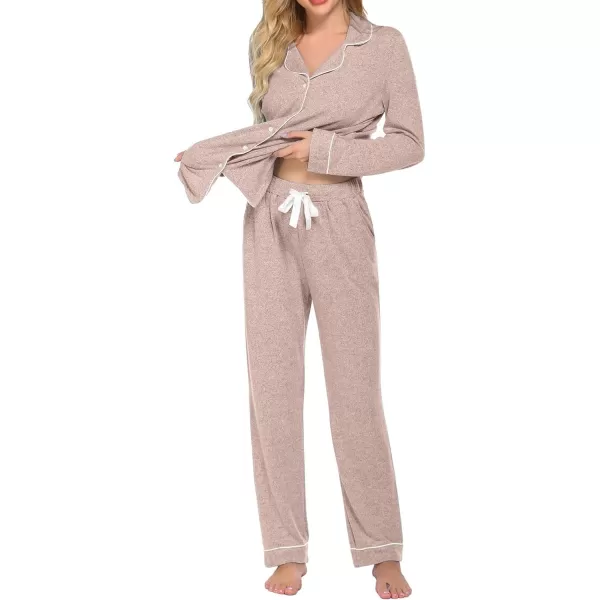 Ekouaer Womens Pajamas Long Sleeve Sleepwear Casual Button Down Loungewear Soft Pjs Set SXXLLight Pink