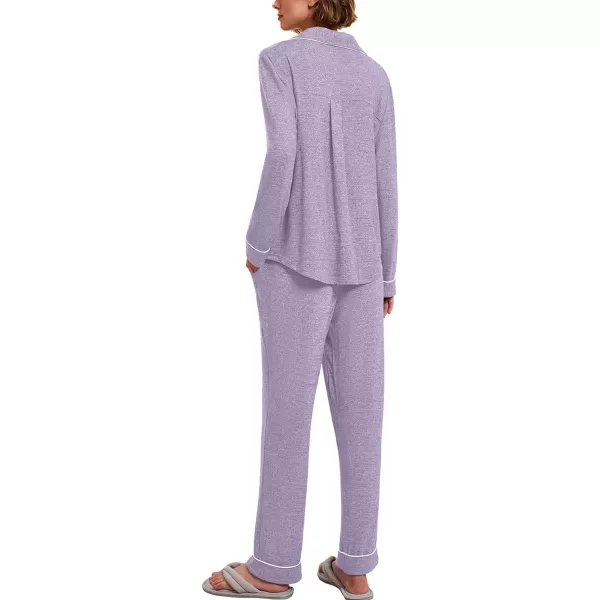 Ekouaer Womens Pajamas Long Sleeve Sleepwear Casual Button Down Loungewear Soft Pjs Set SXXLLight Purple