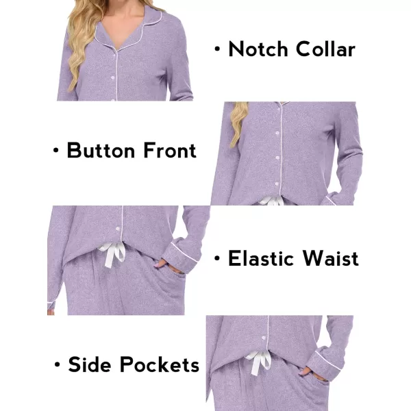 Ekouaer Womens Pajamas Long Sleeve Sleepwear Casual Button Down Loungewear Soft Pjs Set SXXLLight Purple