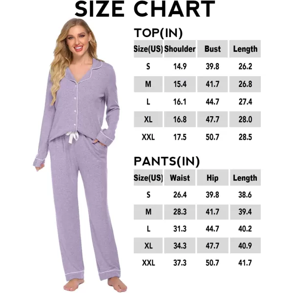 Ekouaer Womens Pajamas Long Sleeve Sleepwear Casual Button Down Loungewear Soft Pjs Set SXXLLight Purple