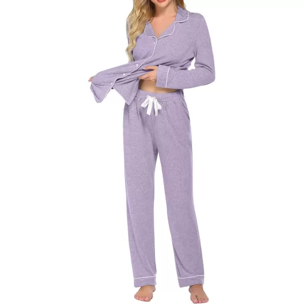 Ekouaer Womens Pajamas Long Sleeve Sleepwear Casual Button Down Loungewear Soft Pjs Set SXXLLight Purple