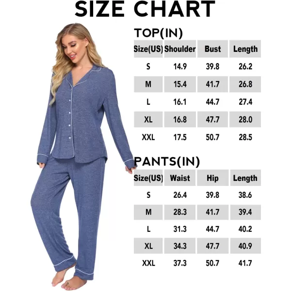 Ekouaer Womens Pajamas Long Sleeve Sleepwear Casual Button Down Loungewear Soft Pjs Set SXXLNavy