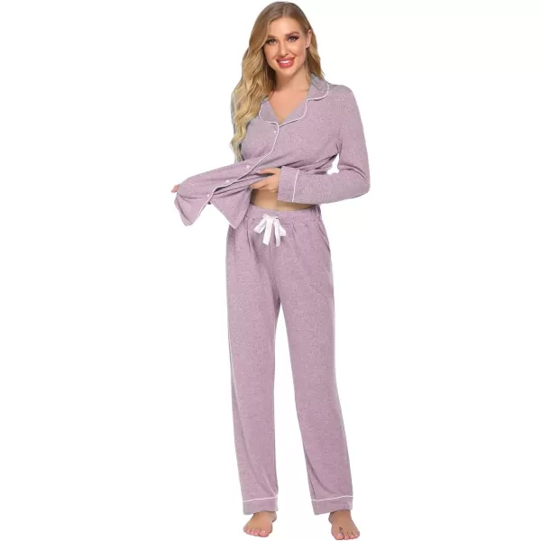 Ekouaer Womens Pajamas Long Sleeve Sleepwear Casual Button Down Loungewear Soft Pjs Set SXXLPink