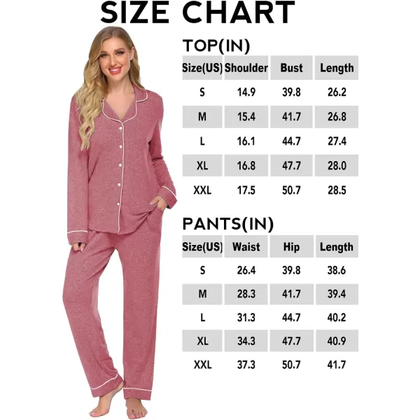 Ekouaer Womens Pajamas Long Sleeve Sleepwear Casual Button Down Loungewear Soft Pjs Set SXXLWine