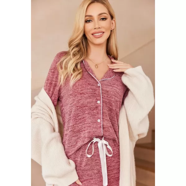 Ekouaer Womens Pajamas Long Sleeve Sleepwear Casual Button Down Loungewear Soft Pjs Set SXXLWine