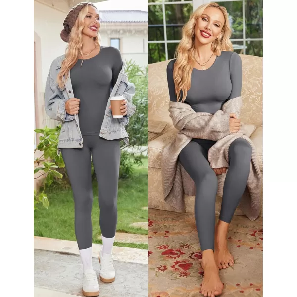 Ekouaer Womens Thermal Underwear Sets Long Johns Long Sleeve Base Layer Pajama Top and Leggings Set Cold Weather SXXLGrey