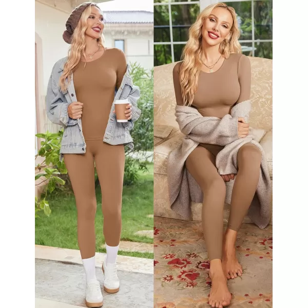 Ekouaer Womens Thermal Underwear Sets Long Johns Long Sleeve Base Layer Pajama Top and Leggings Set Cold Weather SXXLLight Coffee