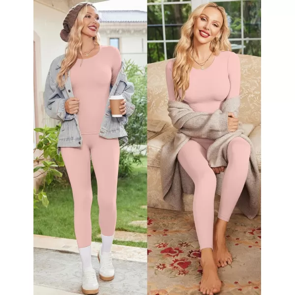 Ekouaer Womens Thermal Underwear Sets Long Johns Long Sleeve Base Layer Pajama Top and Leggings Set Cold Weather SXXLPink