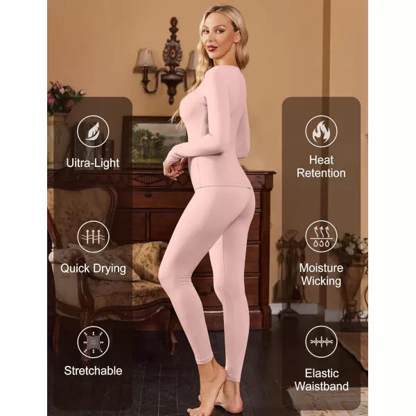 Ekouaer Womens Thermal Underwear Sets Long Johns Long Sleeve Base Layer Pajama Top and Leggings Set Cold Weather SXXLPink