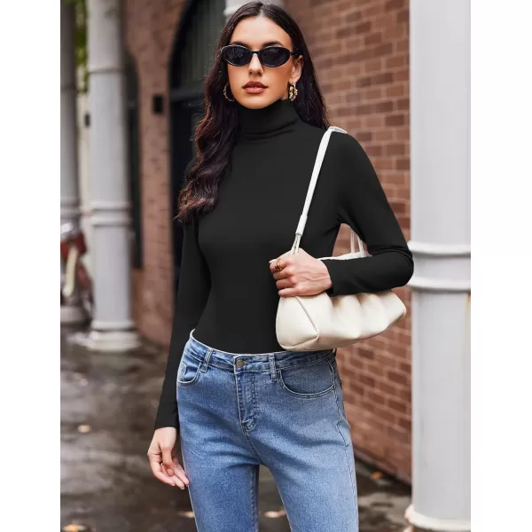Ekouaer Womens Turtleneck Long Sleeve Shirts Slim Fit Thermal Underwear Tops Lightweight Pullover TeesBlackWhite