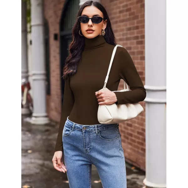 Ekouaer Womens Turtleneck Long Sleeve Shirts Slim Fit Thermal Underwear Tops Lightweight Pullover TeesBrownBlack