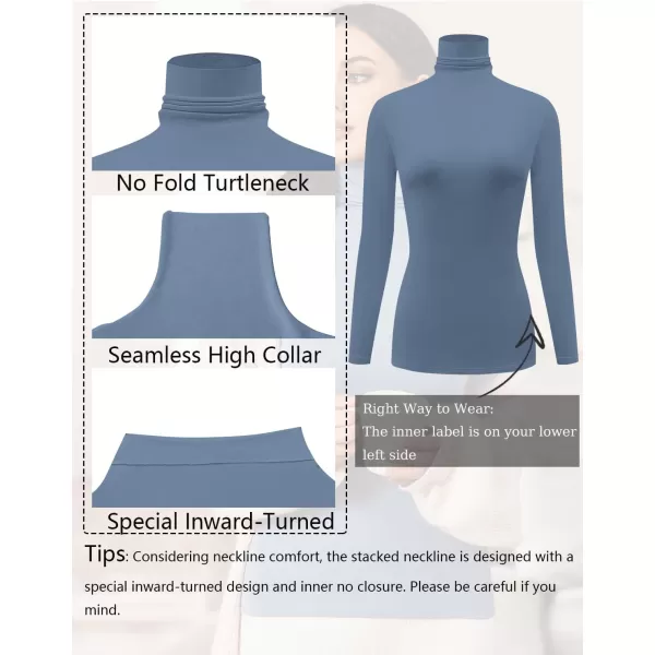 Ekouaer Womens Turtleneck Long Sleeve Shirts Slim Fit Thermal Underwear Tops Lightweight Pullover TeesHaze Blue