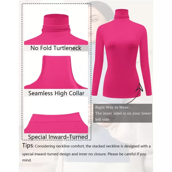 Ekouaer Womens Turtleneck Long Sleeve Shirts Slim Fit Thermal Underwear Tops Lightweight Pullover TeesHot Pink