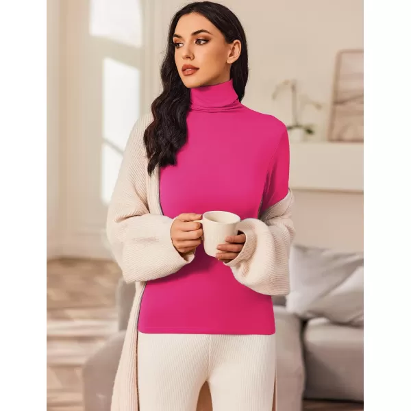 Ekouaer Womens Turtleneck Long Sleeve Shirts Slim Fit Thermal Underwear Tops Lightweight Pullover TeesHot Pink