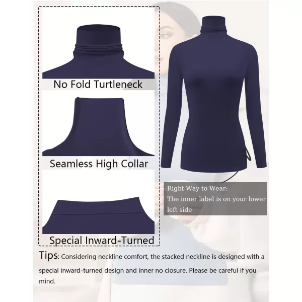 Ekouaer Womens Turtleneck Long Sleeve Shirts Slim Fit Thermal Underwear Tops Lightweight Pullover TeesNavy Blue