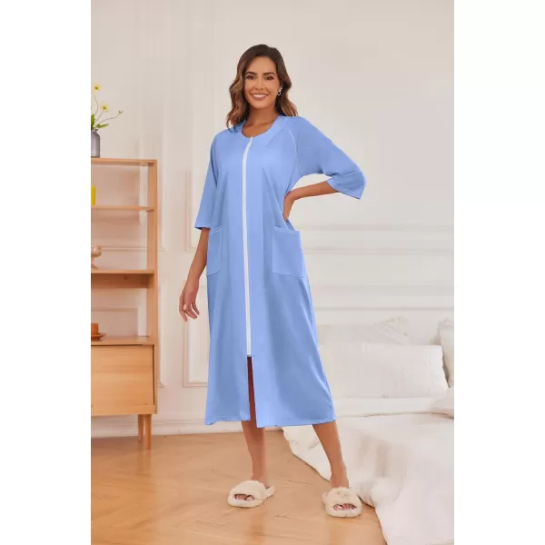 Ekouaer Womens Zipper Robe 34 Sleeve Housecoats Full Length House Dress Loungewear Long Nightgown with PocketsLilac
