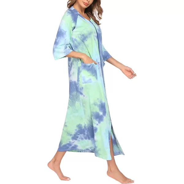 Ekouaer Womens Zipper Robe 34 Sleeve Housecoats Full Length House Dress Loungewear Long Nightgown with PocketsMulticoloured 4