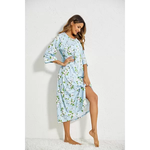 Ekouaer Womens Zipper Robe 34 Sleeve Housecoats Full Length House Dress Loungewear Long Nightgown with PocketsWhite Flower