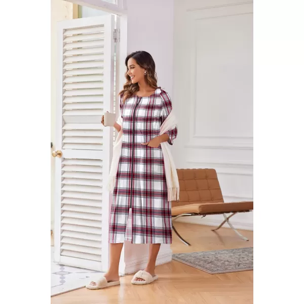 Ekouaer Womens Zipper Robe 34 Sleeve Housecoats Full Length House Dress Loungewear Long Nightgown with PocketsWhite Lattice