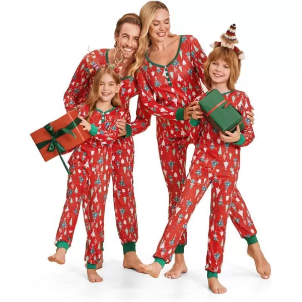 Ekouaer Matching Family Christmas Pajama Sets Womens Mens Kids Pjs Long Sleeve Sleepwear Holiday Lounge SetsKids Redchristmas Tree