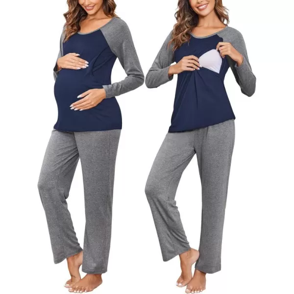 Ekouaer Maternity Pajama Sets Breastfeeding Sleepwear Double Layer Top  Bottom Pregnancy Pjs Nursing SetLight Grey Textile