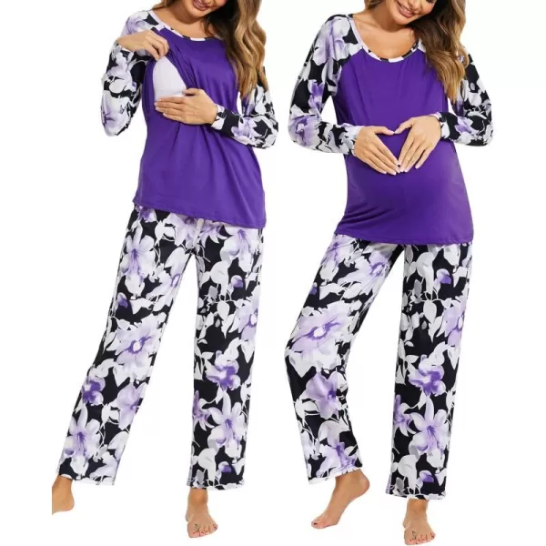 Ekouaer Maternity Pajama Sets Breastfeeding Sleepwear Double Layer Top amp Bottom Pregnancy Pjs Nursing SetPat6