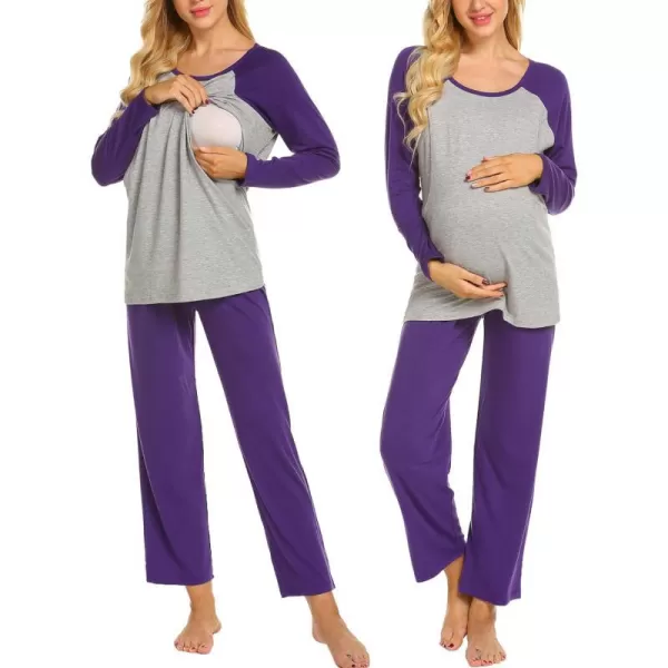 Ekouaer Maternity Pajama Sets Breastfeeding Sleepwear Double Layer Top amp Bottom Pregnancy Pjs Nursing SetPurple