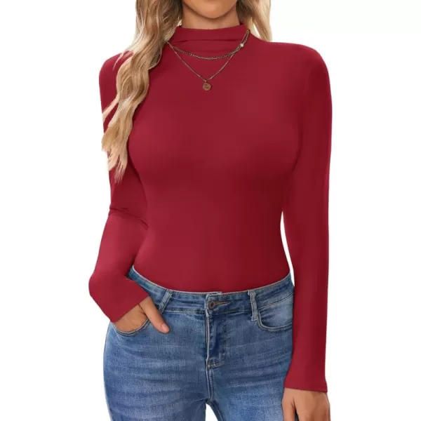 Ekouaer Turtleneck Shirt Women Long Sleeve Mock Neck Slim Fit Tops Thermal Base Layer Soft Lightweight Stretch UndershirtsDark Red