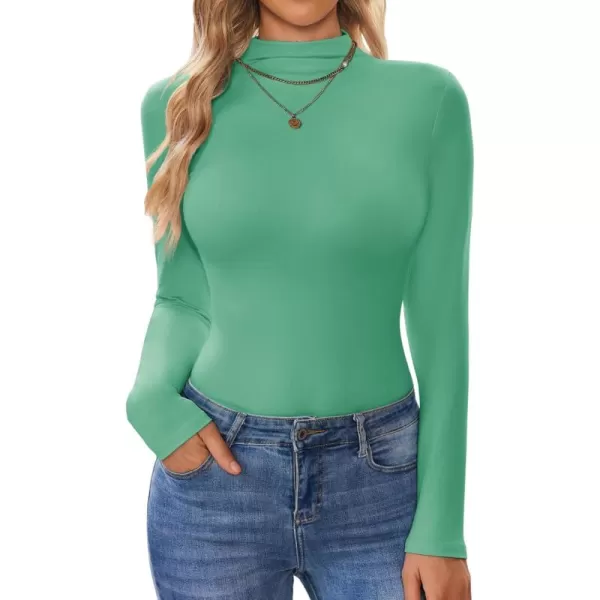 Ekouaer Turtleneck Shirt Women Long Sleeve Mock Neck Slim Fit Tops Thermal Base Layer Soft Lightweight Stretch UndershirtsGreen