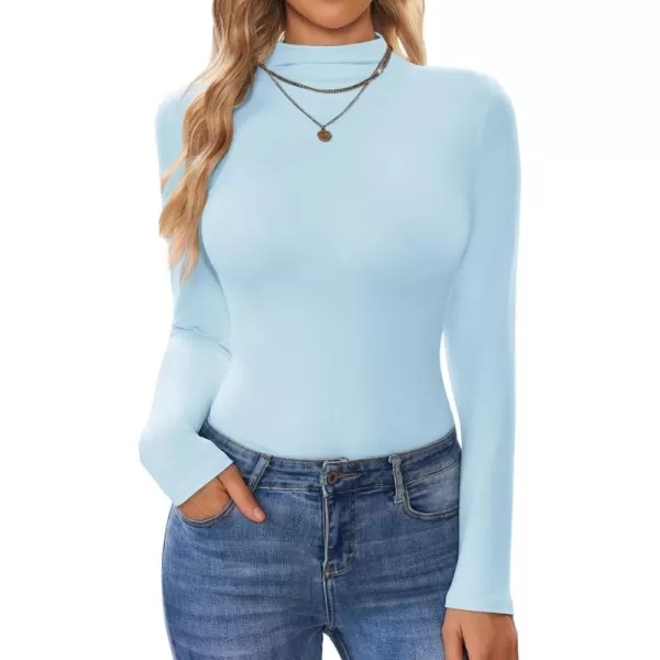 Ekouaer Turtleneck Shirt Women Long Sleeve Mock Neck Slim Fit Tops Thermal Base Layer Soft Lightweight Stretch UndershirtsLight Blue