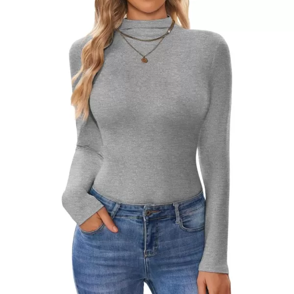 Ekouaer Turtleneck Shirt Women Long Sleeve Mock Neck Slim Fit Tops Thermal Base Layer Soft Lightweight Stretch UndershirtsLight Gray