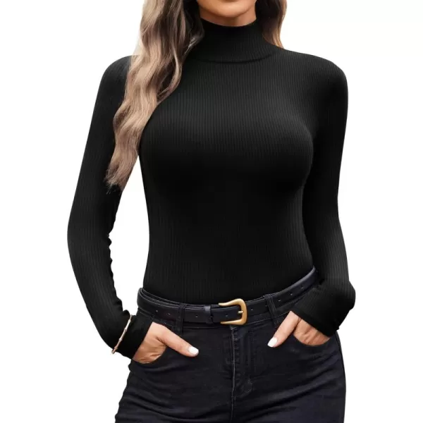 Ekouaer Women Turtleneck Shirt Long Sleeve Layer Tops Basic Ribbed Tees Soft Stretch Thermal Undershirts Lightweight BlouseBlack