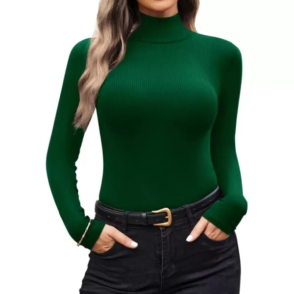 Ekouaer Women Turtleneck Shirt Long Sleeve Layer Tops Basic Ribbed Tees Soft Stretch Thermal Undershirts Lightweight BlouseGreen