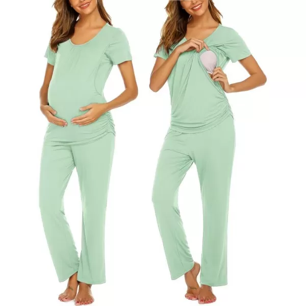 Ekouaer Womens Maternity Nursing Pajama Set Breastfeeding Sleepwear Set Double Layer Short Sleeve Top amp Pants Pregnancy PJSA Mintgreen