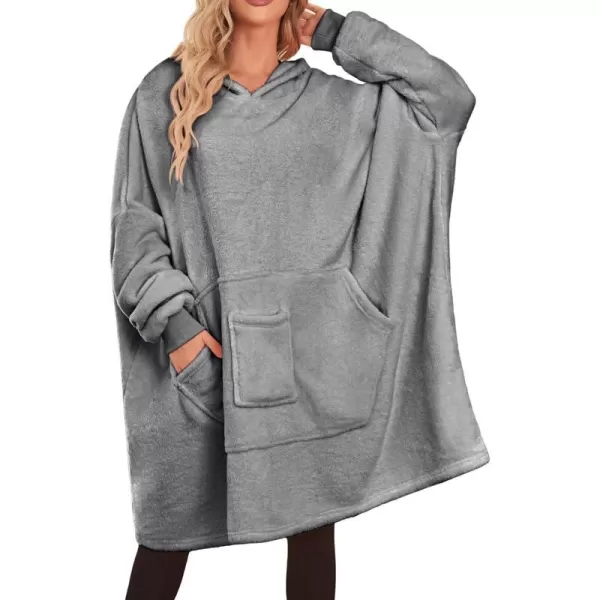 Ekouaer Womens Oversized Hooded Bathrobe Plush Soft Warm Robe Sherpa Wearable Blanket with Giant Pockets One Size Fits AllDeep Grey