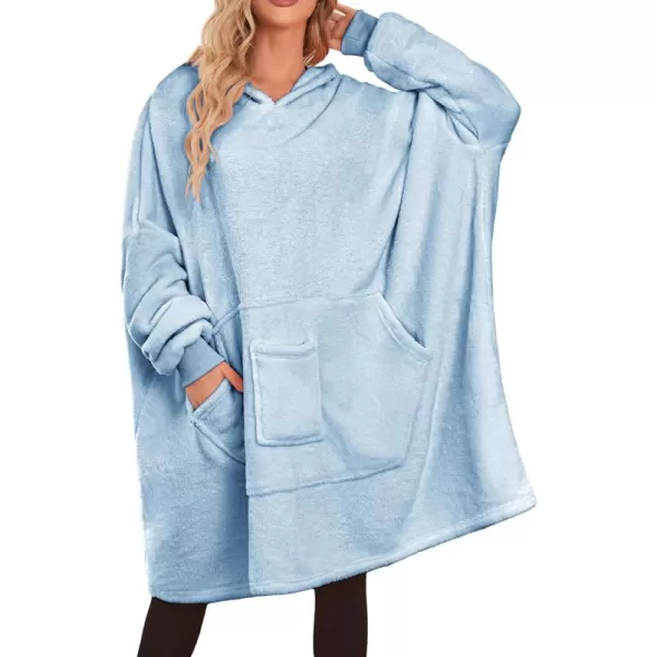 Ekouaer Womens Oversized Hooded Bathrobe Plush Soft Warm Robe Sherpa Wearable Blanket with Giant Pockets One Size Fits AllLight Blue