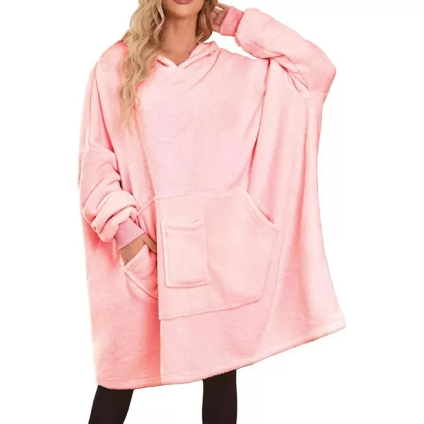 Ekouaer Womens Oversized Hooded Bathrobe Plush Soft Warm Robe Sherpa Wearable Blanket with Giant Pockets One Size Fits AllLight Pink