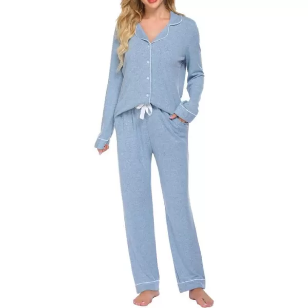 Ekouaer Womens Pajamas Long Sleeve Sleepwear Casual Button Down Loungewear Soft Pjs Set SXXLBlue